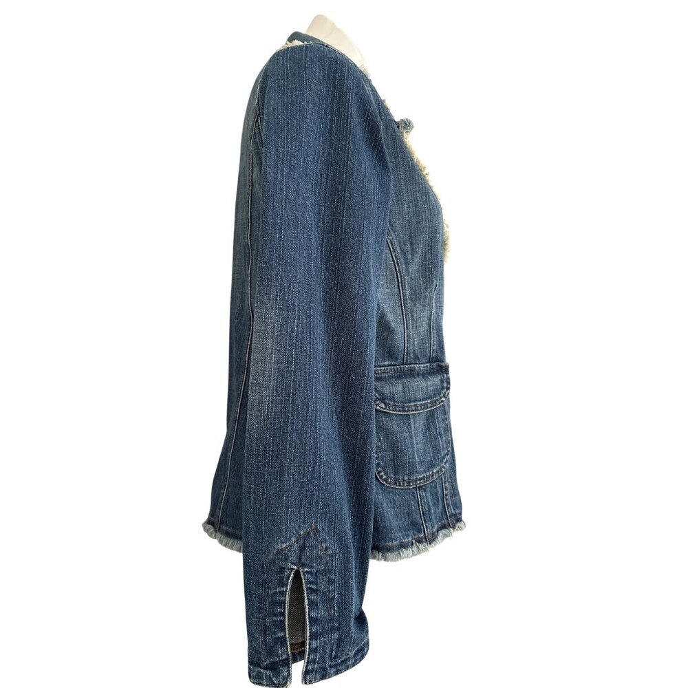 Soft Surroundings Medium Denim Jacket With Fringe Trim & Button Front - Picture 3 of 7